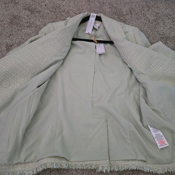 House of Harlow 1960 Tweed Fringe Blazer Green S Double Breasted Chic Old Money - Picture 7 of 10